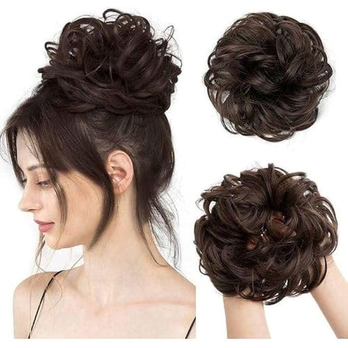 Synthetic Hair Bun Dark Brown Curly Hair Styling Accessory Elastic Chignon - Image 2